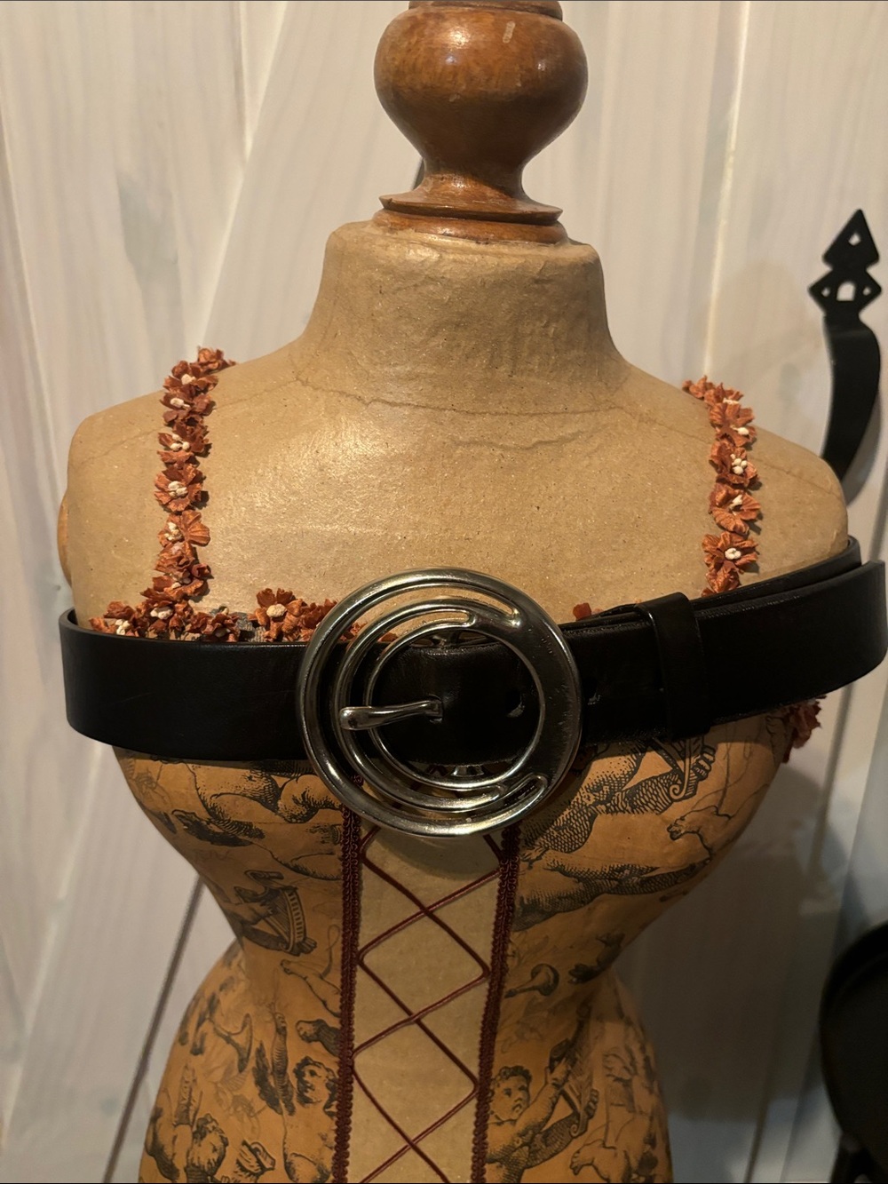 Silpada Black Leather Belt with Double Silver Ring Buckle
